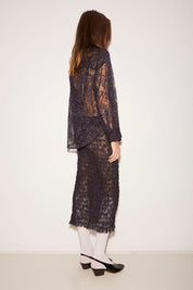 JUPE SMOCKEE  IDA EN DENTELLE NAVY