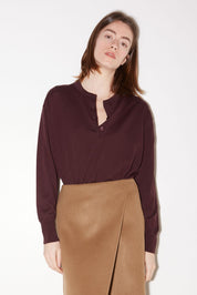PULL POLO ELLA EN LAINE MÉRINOS BORDEAUX