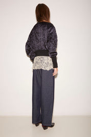 BLOUSON COURT PUZZLE EN SATIN FROISSÉ NAVY