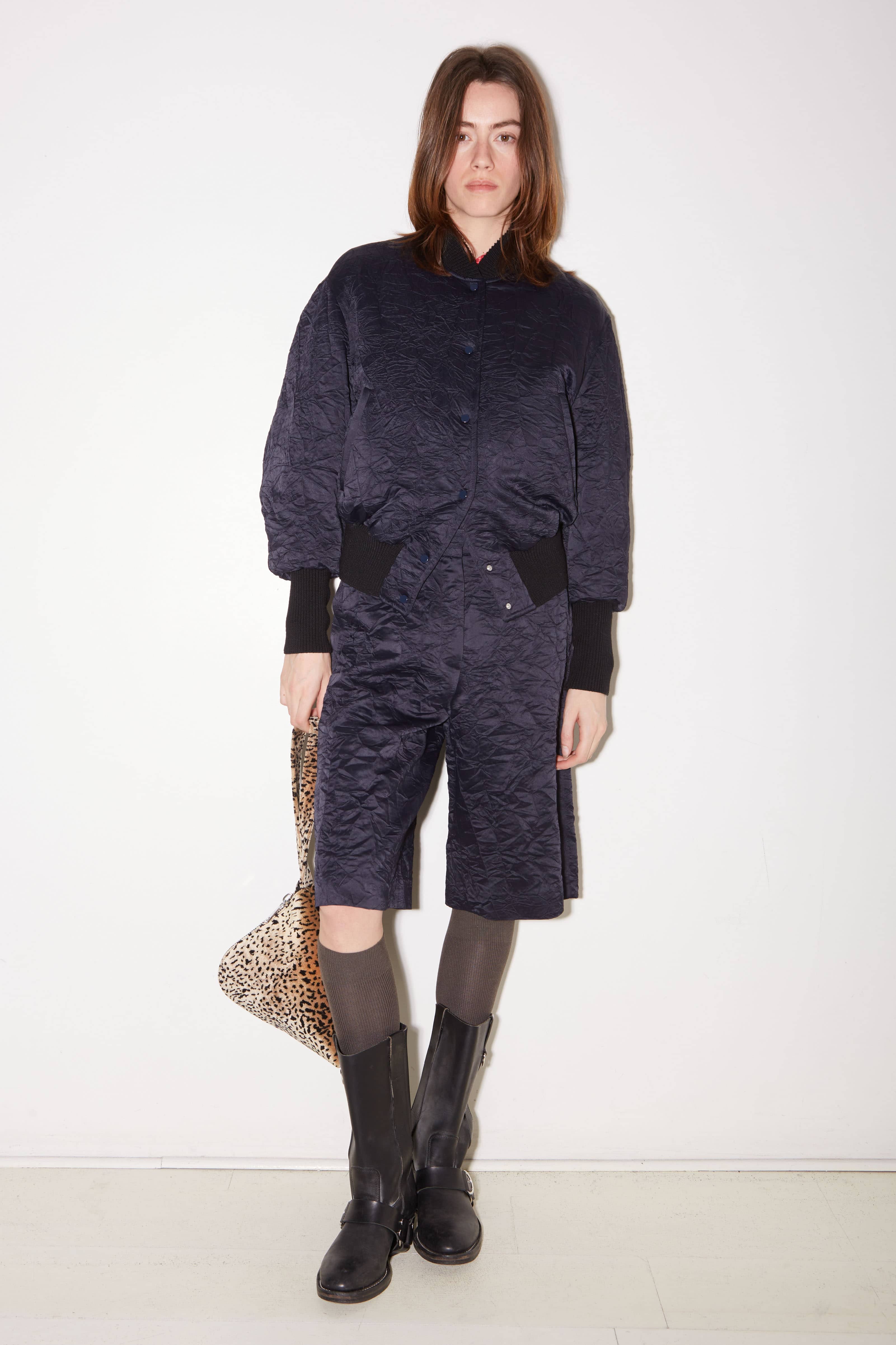 BLOUSON COURT PUZZLE EN SATIN FROISSÉ NAVY