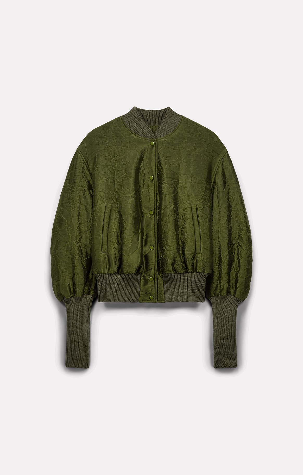 BLOUSON COURT PUZZLE EN SATIN FROISSÉ ARMY