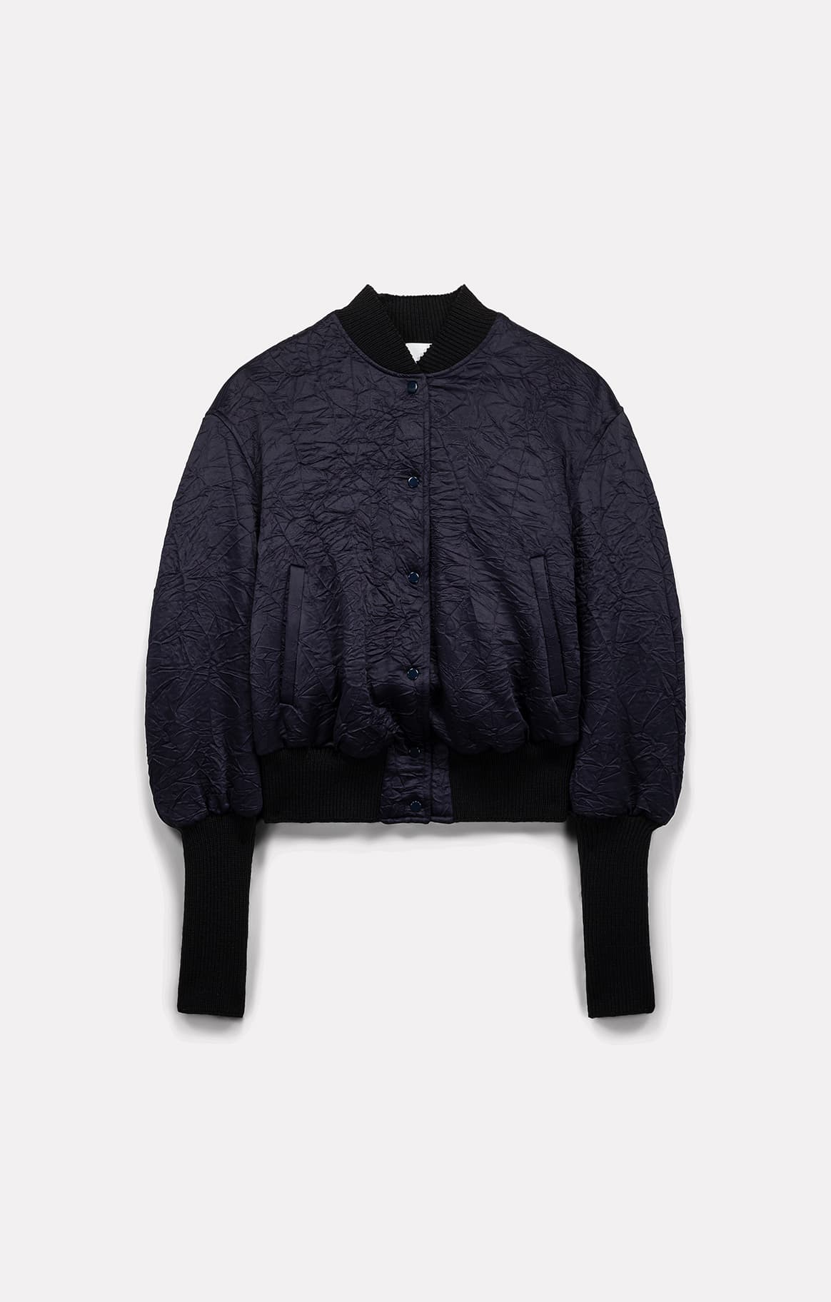 BLOUSON COURT PUZZLE EN SATIN FROISSÉ NAVY