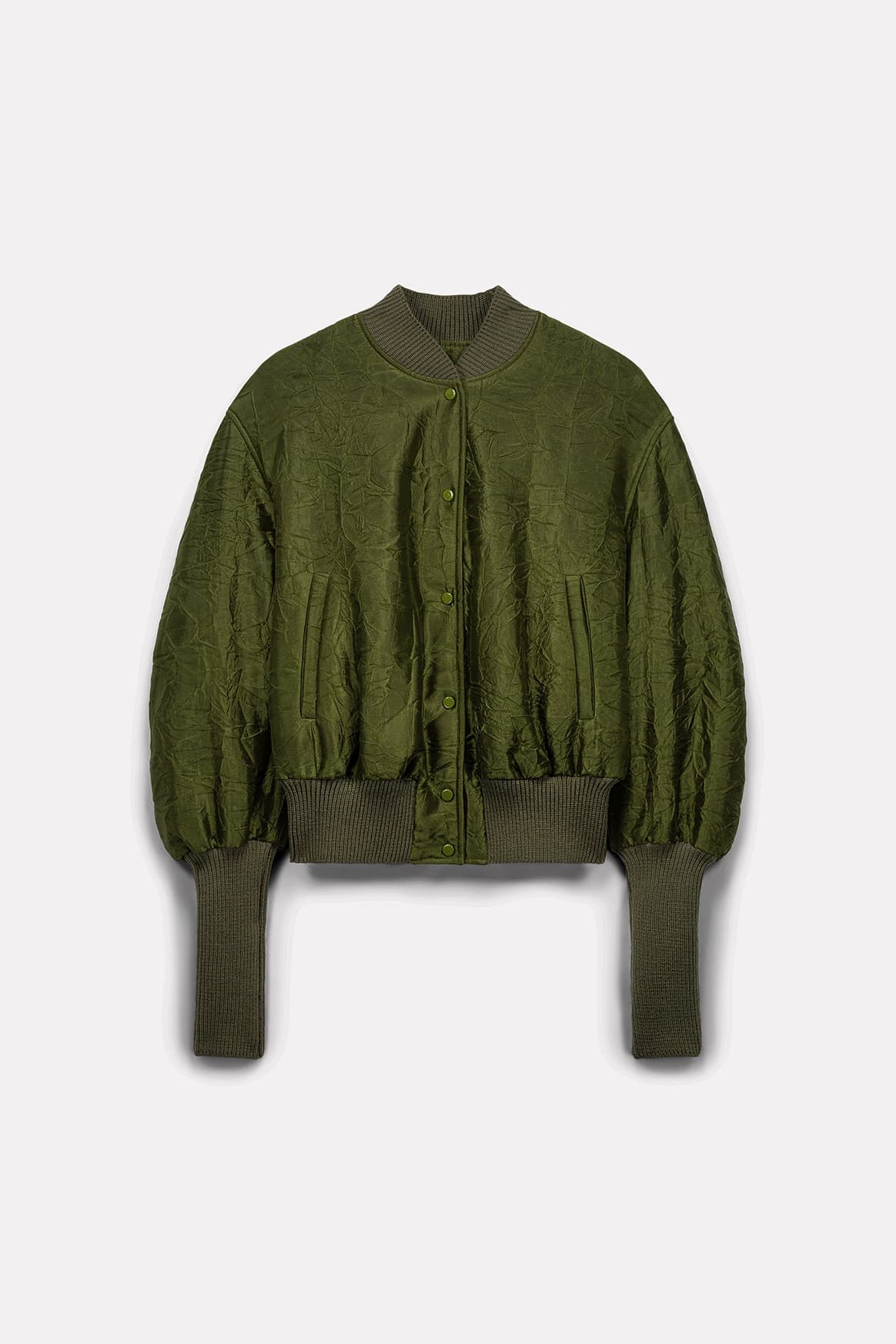 BLOUSON COURT PUZZLE EN SATIN FROISSÉ ARMY - ROSEANNA