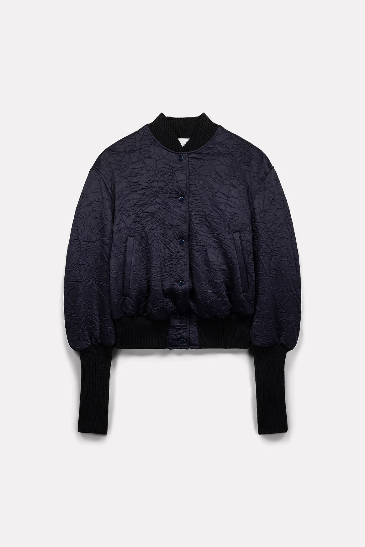 BLOUSON COURT PUZZLE EN SATIN FROISSÉ NAVY - ROSEANNA