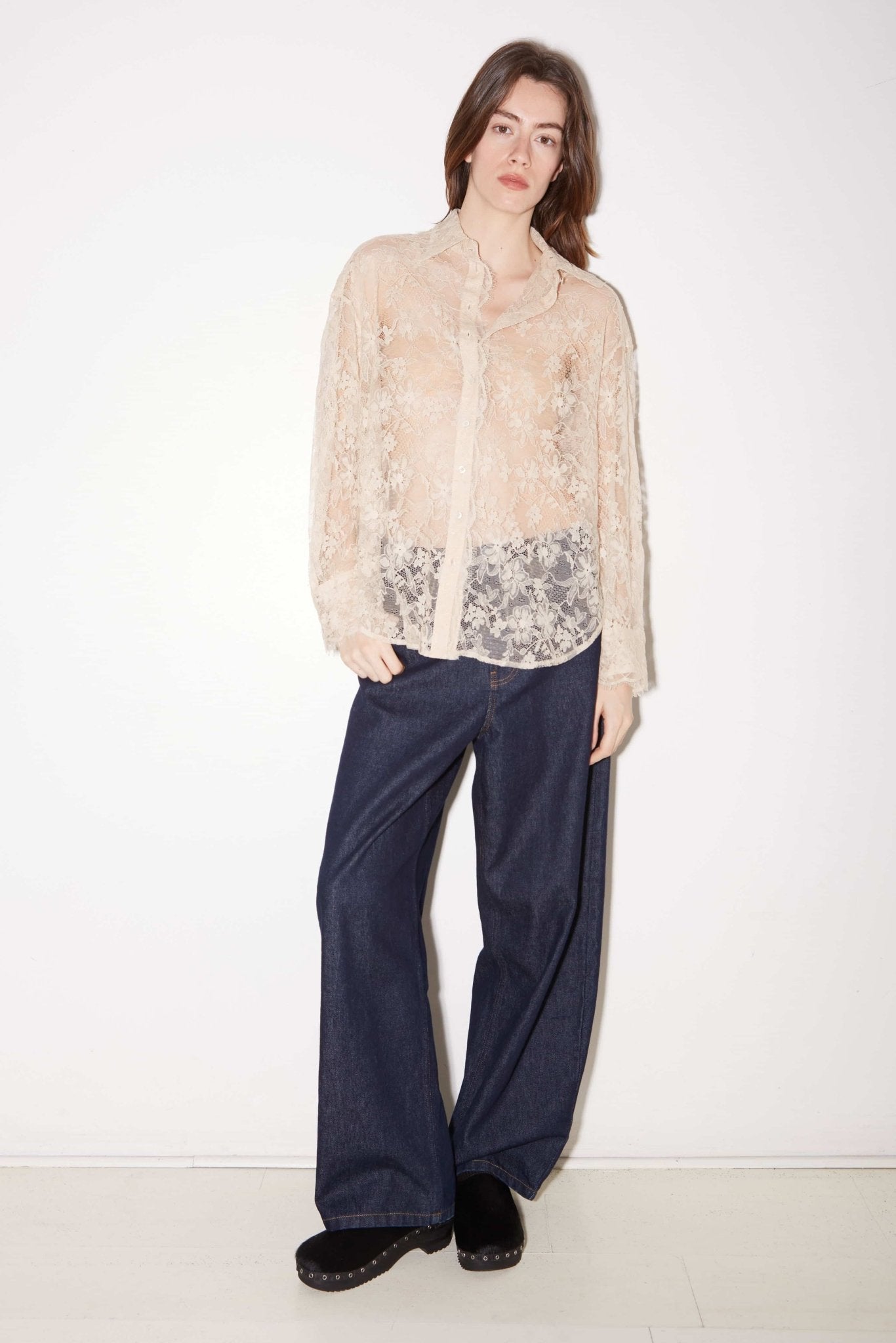 CHEMISE TISH EN DENTELLE CRAIE - ROSEANNA