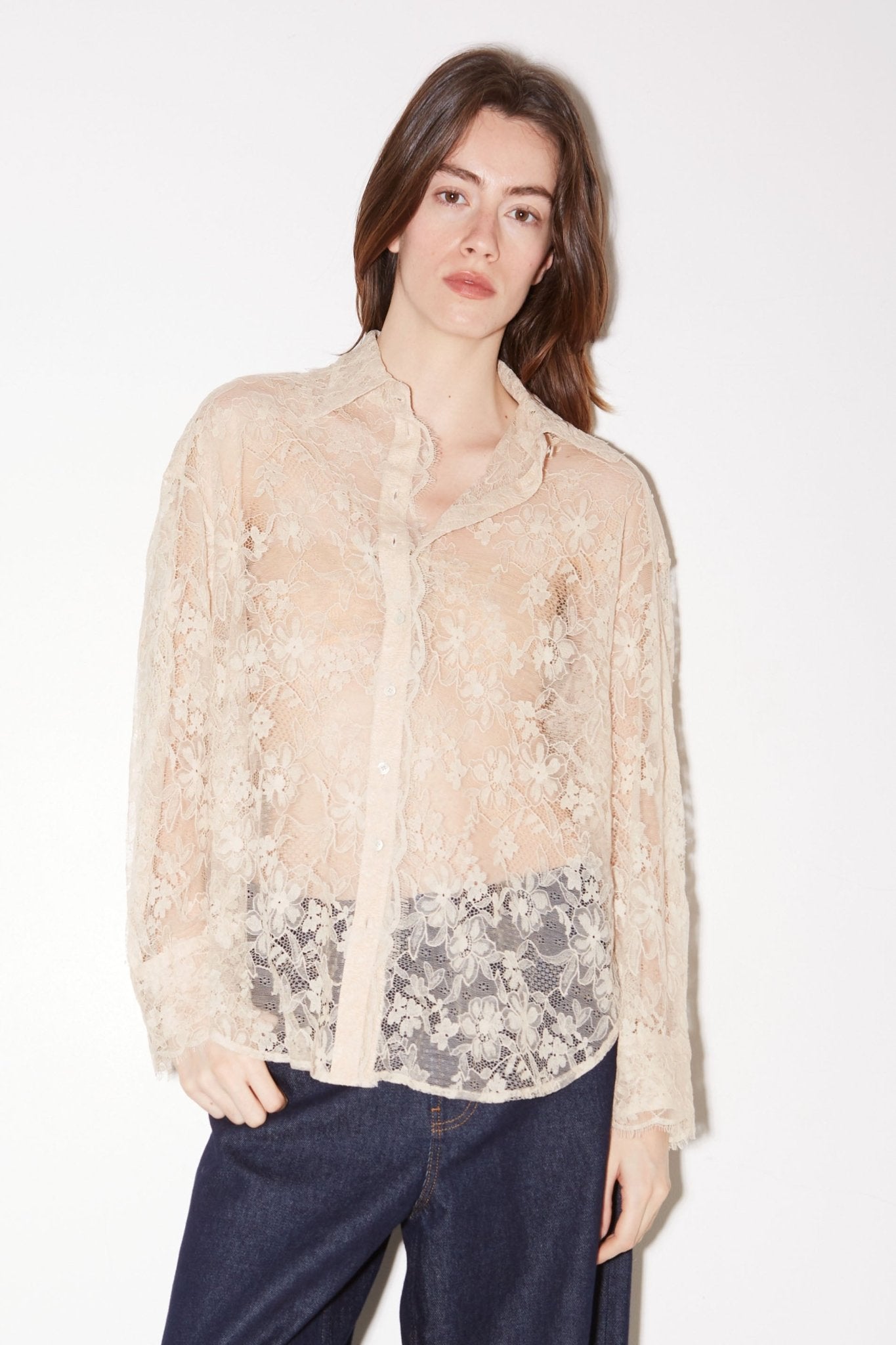 CHEMISE TISH EN DENTELLE CRAIE - ROSEANNA