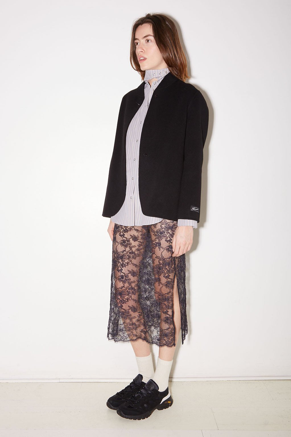 JUPE MIDI ROSE EN DENTELLE NAVY - ROSEANNA
