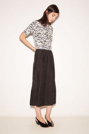 JUPE MIDI ROSIE EN SATIN D'ACÉTATE CHARBON - ROSEANNA
