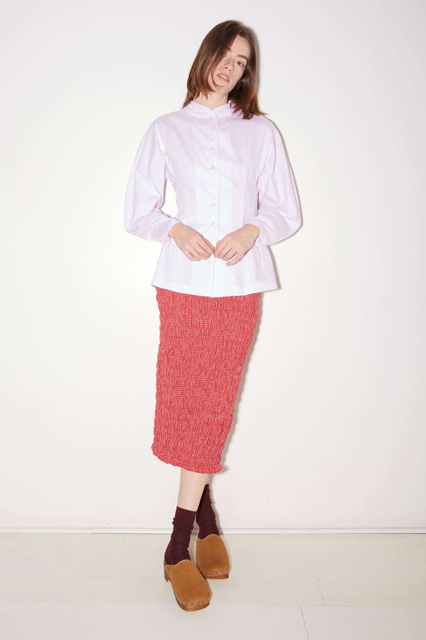 JUPE SMOCKÉE IDA EN COTON ROUGE - ROSEANNA