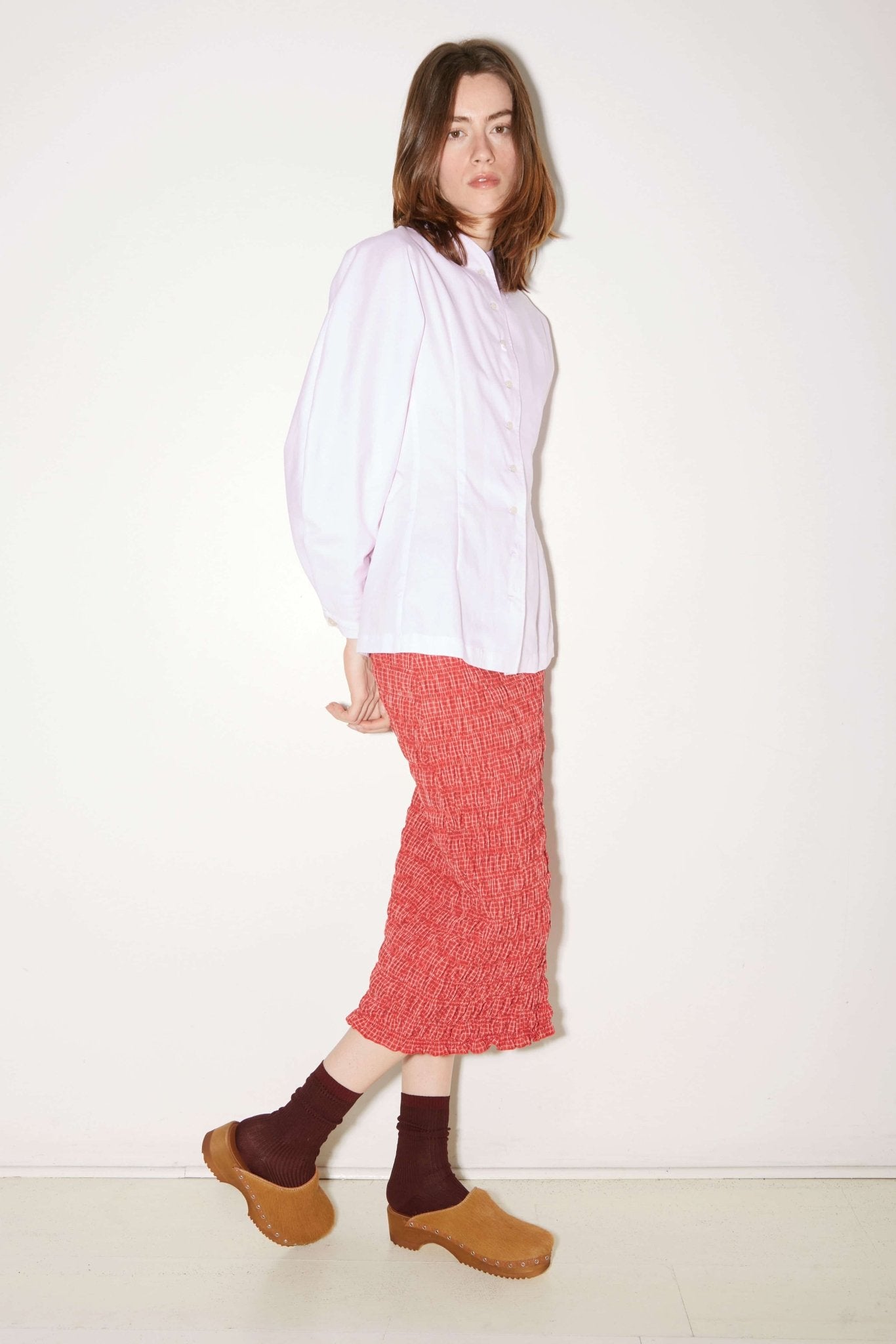 JUPE SMOCKÉE IDA EN COTON ROUGE - ROSEANNA