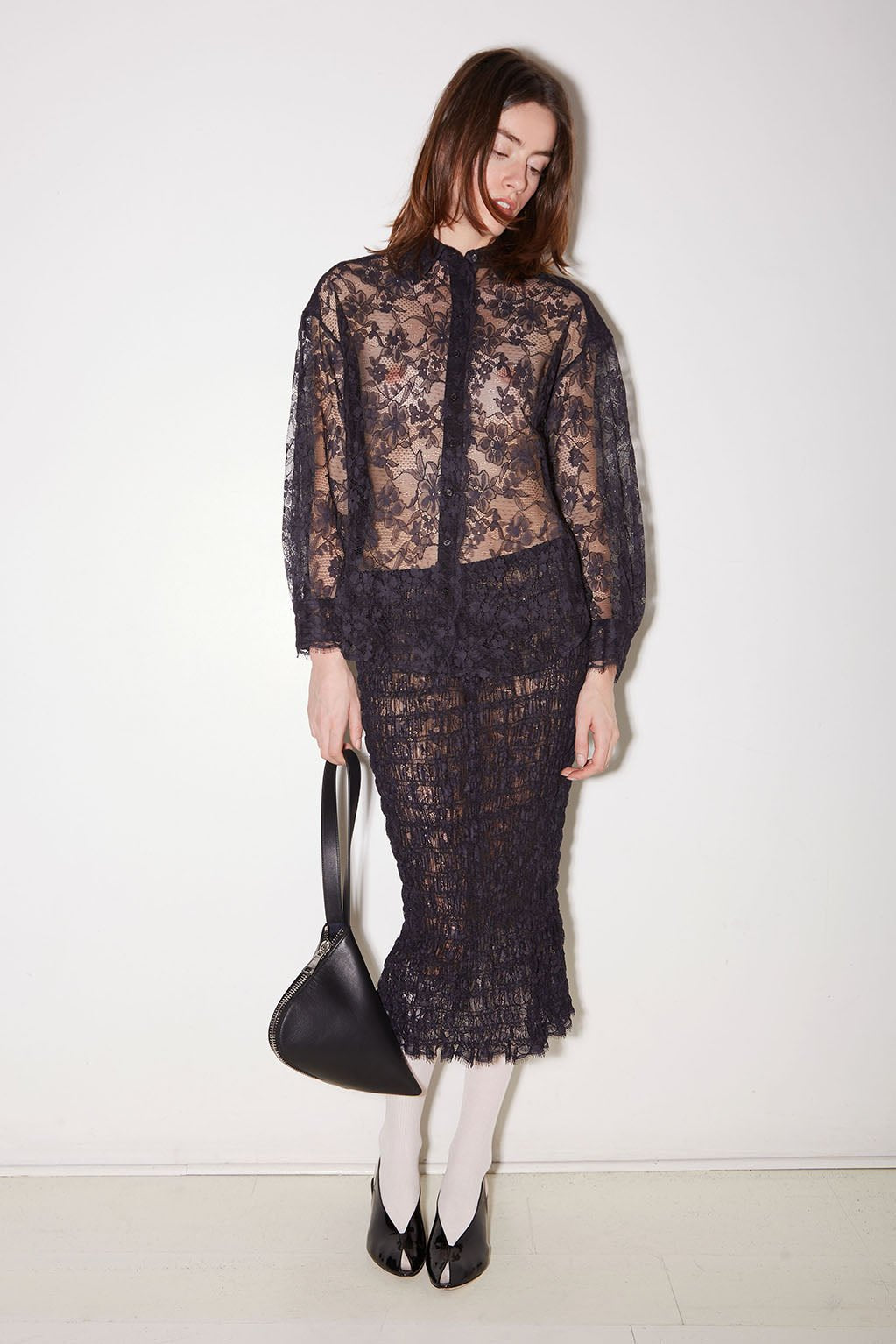 JUPE SMOCKEE IDA EN DENTELLE NAVY - ROSEANNA
