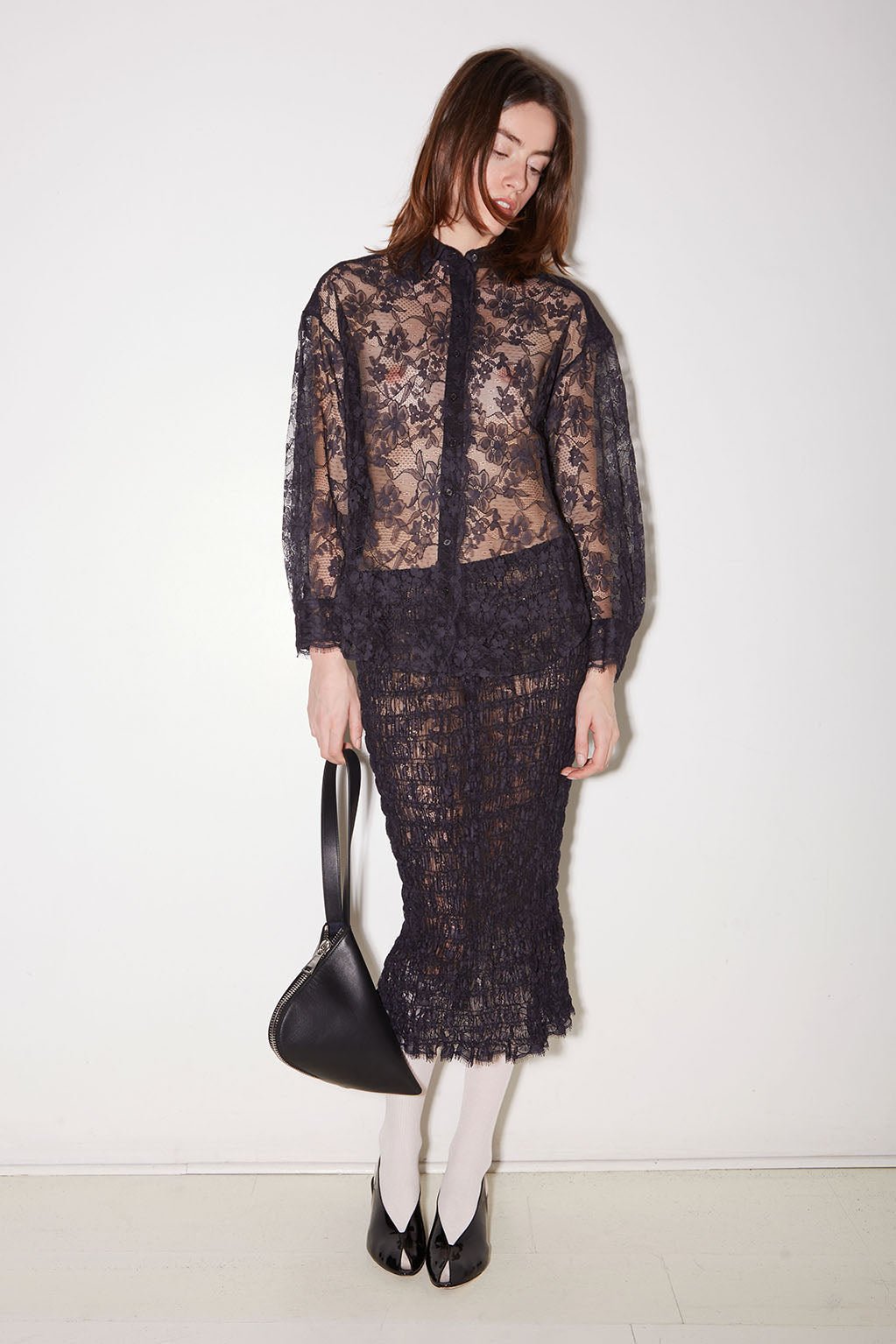 JUPE SMOCKEE IDA EN DENTELLE NAVY - ROSEANNA