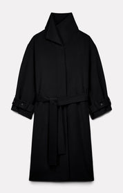MANTEAU LONG SWAN EN LAINE NOIR - ROSEANNA