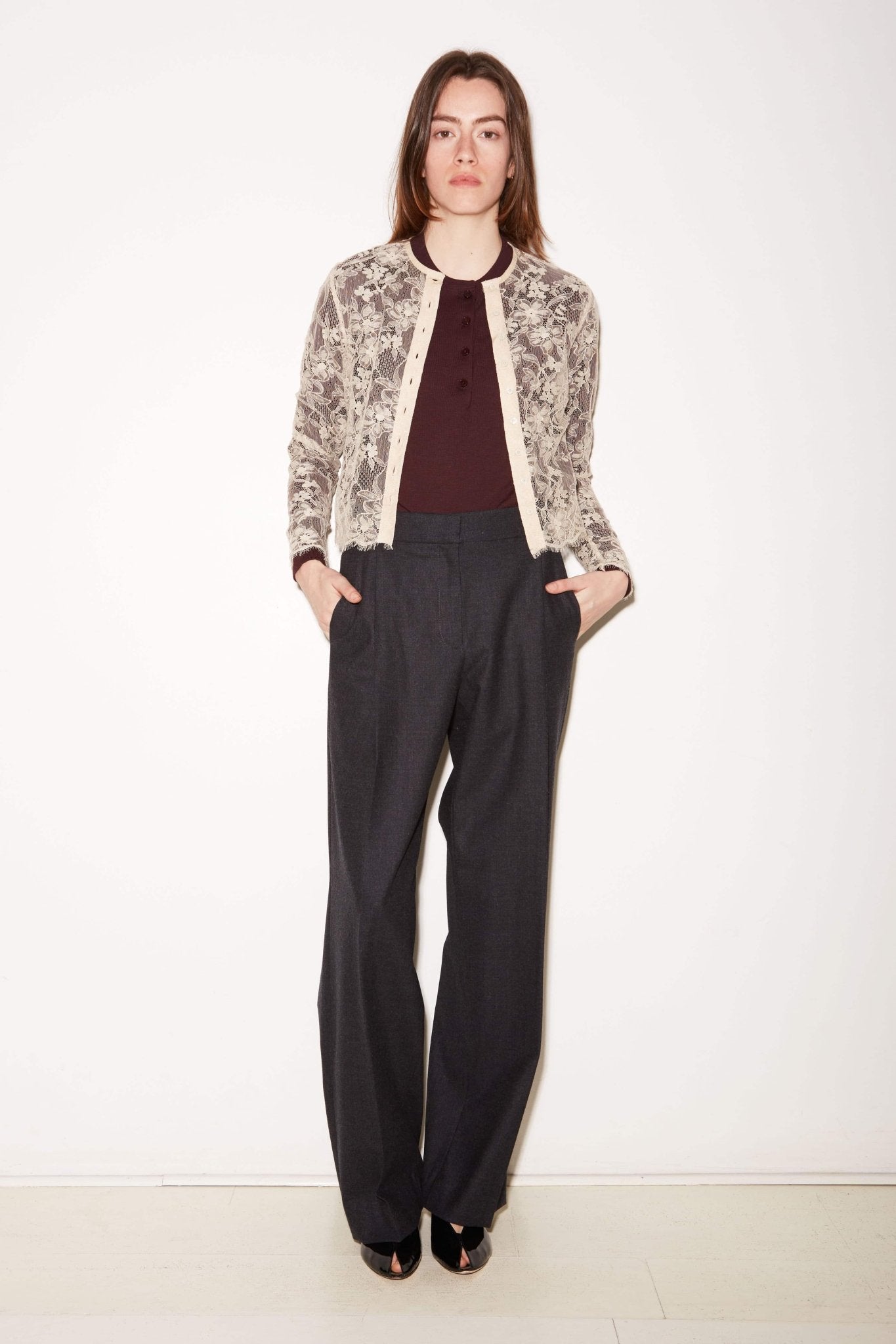 PANTALON OSCAR EN LAINE ANTHRACITE - ROSEANNA