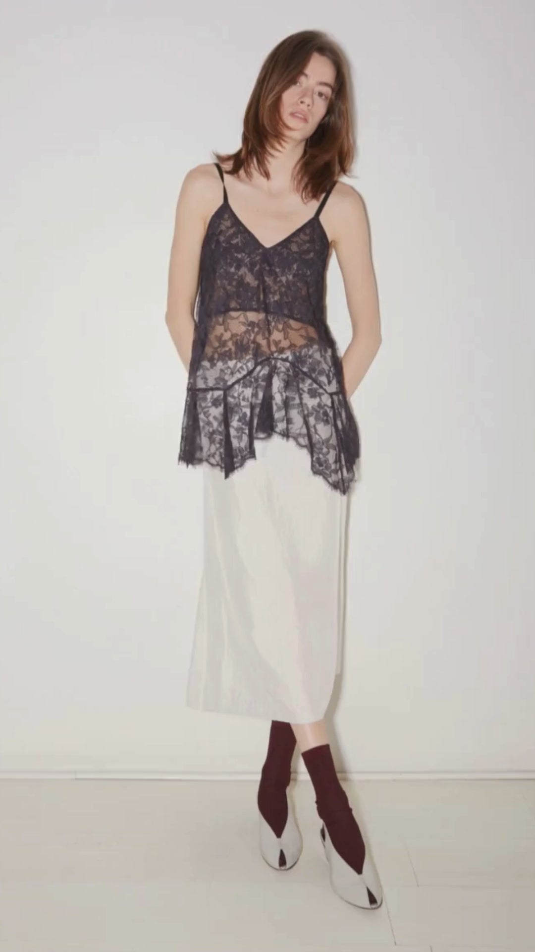 JUPE MIDI ROSIE EN SATIN D'ACÉTATE IVOIRE