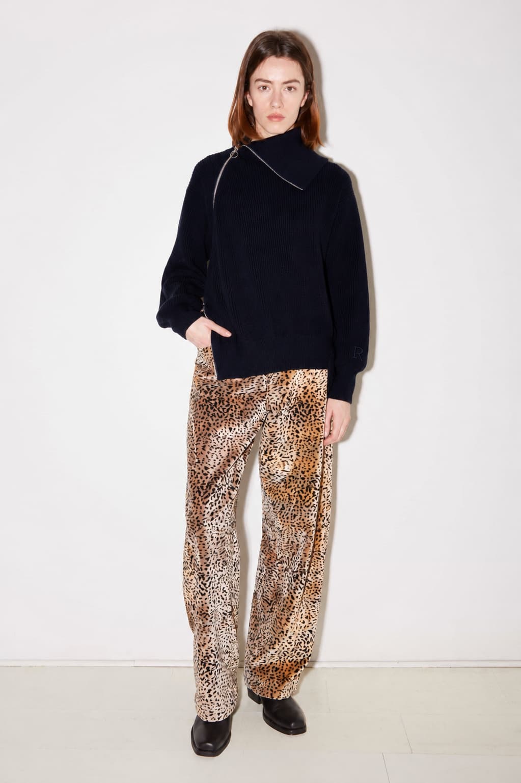 PULL COL MONTANT ZIP EN CÔTES PERLÉES NAVY - ROSEANNA