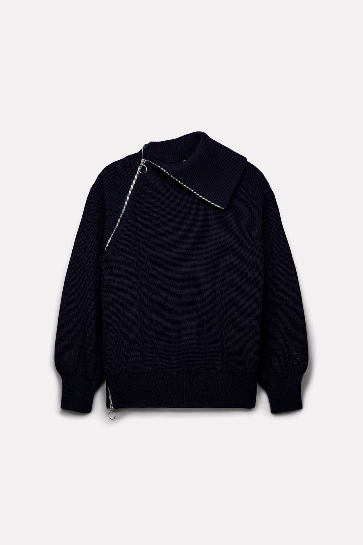 PULL COL MONTANT ZIP EN CÔTES PERLÉES NAVY - ROSEANNA