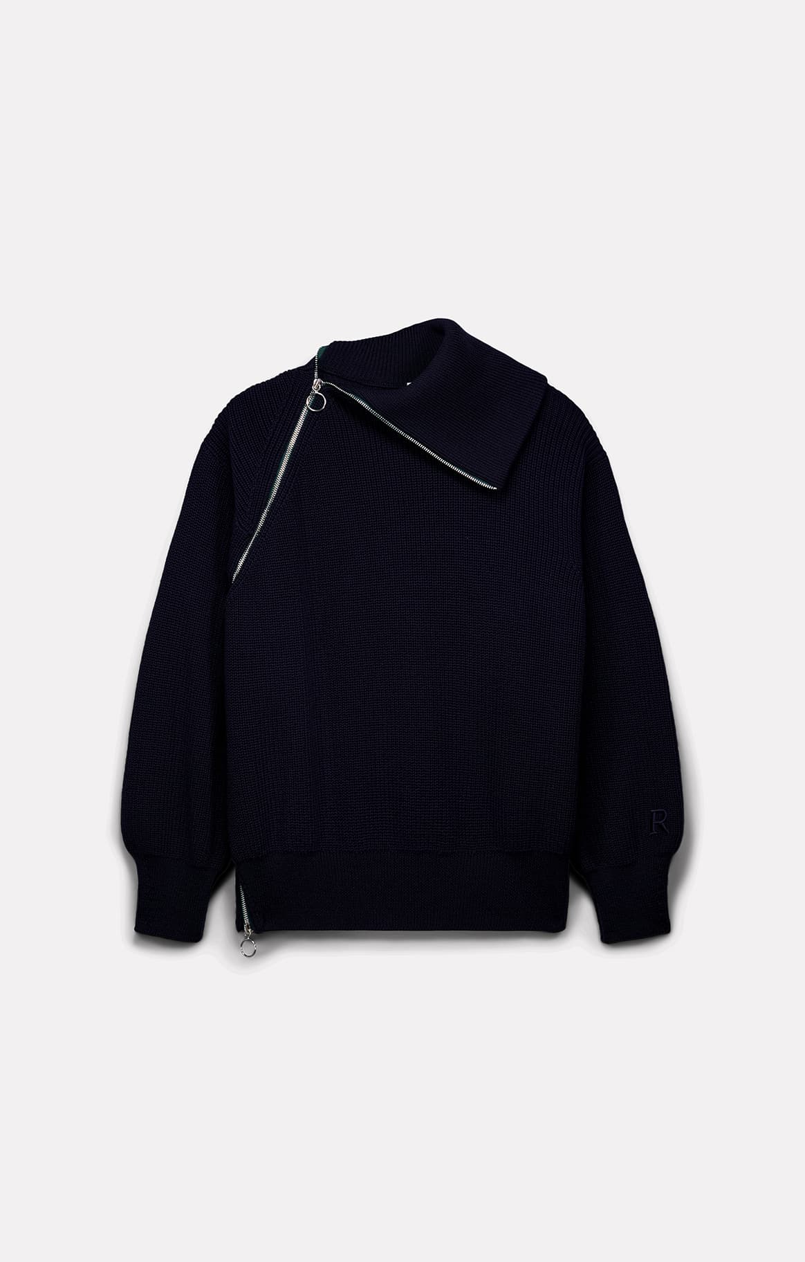 PULL COL MONTANT ZIP EN CÔTES PERLÉES NAVY - ROSEANNA