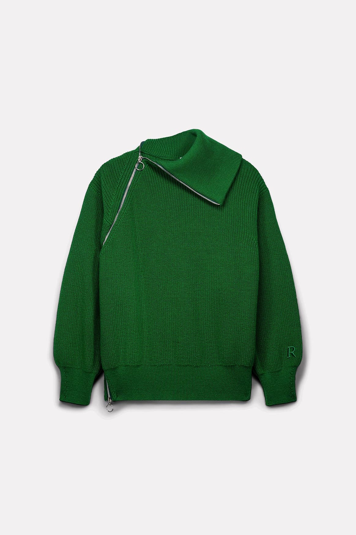 PULL COL MONTANT ZIP EN CÔTES PERLÉES VERT - ROSEANNA