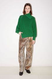 PULL COL MONTANT ZIP EN CÔTES PERLÉES VERT - ROSEANNA