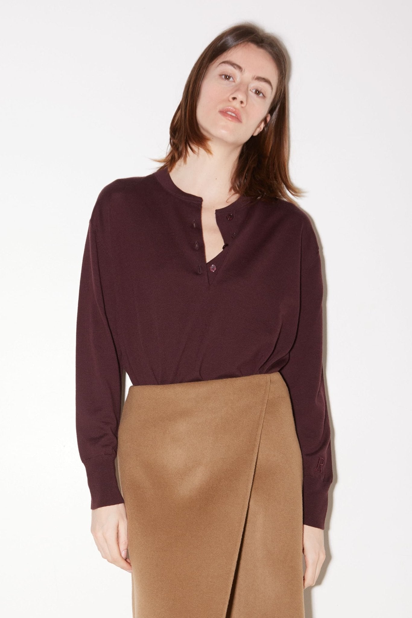 PULL POLO ELLA EN LAINE MÉRINOS BORDEAUX - ROSEANNA
