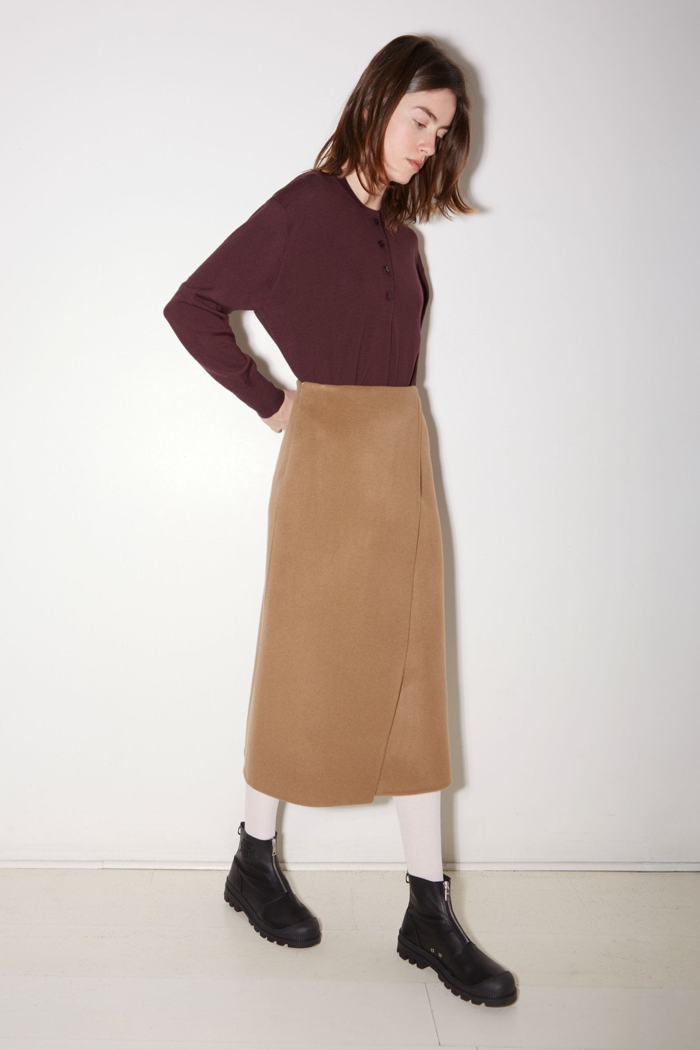 PULL POLO ELLA EN LAINE MÉRINOS BORDEAUX - ROSEANNA
