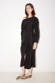ROBE PORTEFEUILLE TAYLOR EN SATIN D'ACÉTATE CHARBON - ROSEANNA