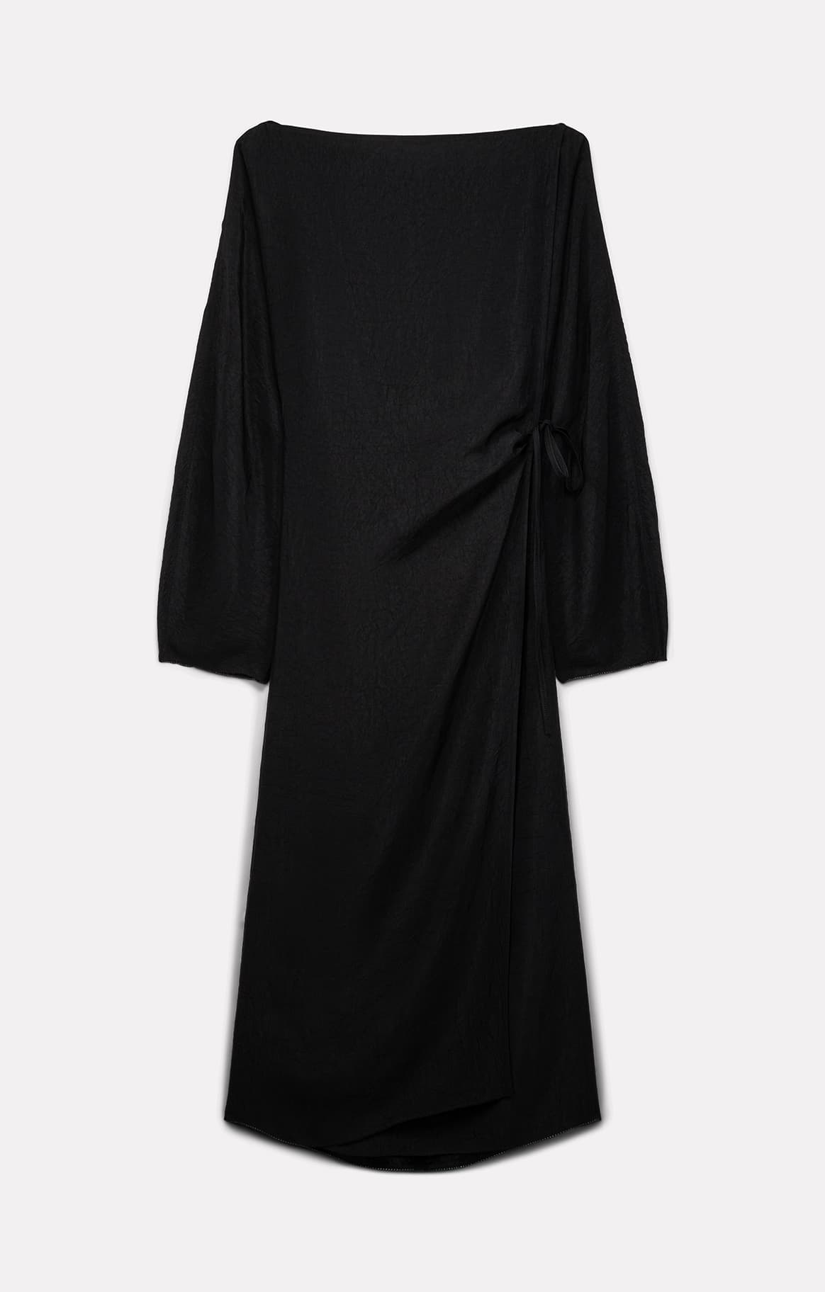 ROBE PORTEFEUILLE TAYLOR EN SATIN D'ACÉTATE CHARBON - ROSEANNA