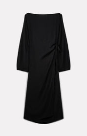ROBE PORTEFEUILLE TAYLOR EN SATIN D'ACÉTATE CHARBON - ROSEANNA
