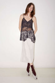 TOP À BRETELLES LATTE EN DENTELLE NAVY - ROSEANNA