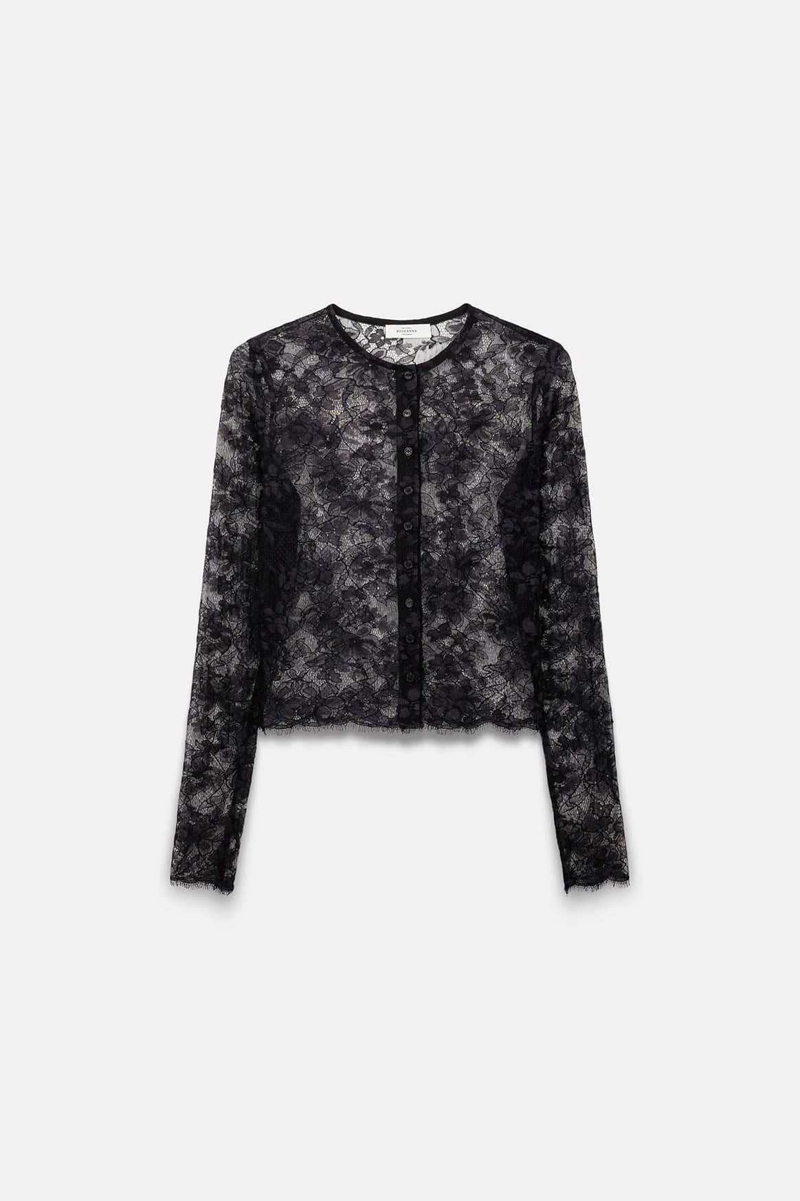 TOP À MANCHES LONGUES LILI EN DENTELLE NAVY - ROSEANNA