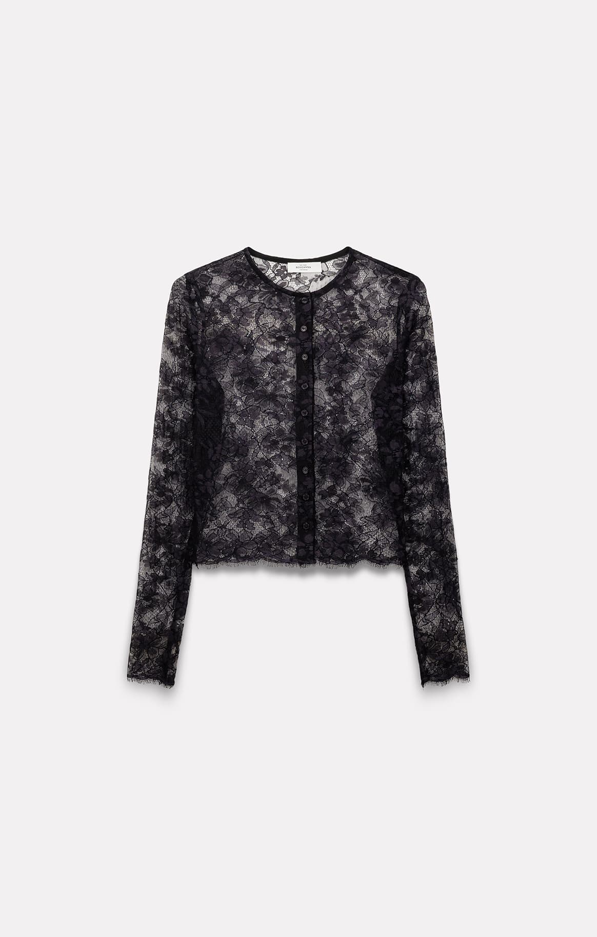 TOP À MANCHES LONGUES LILI EN DENTELLE NAVY - ROSEANNA