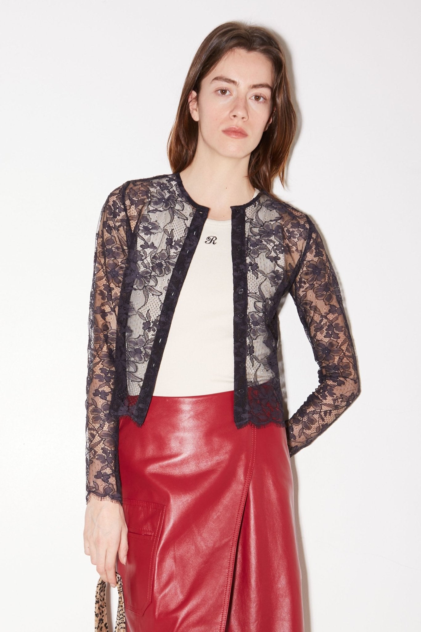 TOP À MANCHES LONGUES LILI EN DENTELLE NAVY - ROSEANNA