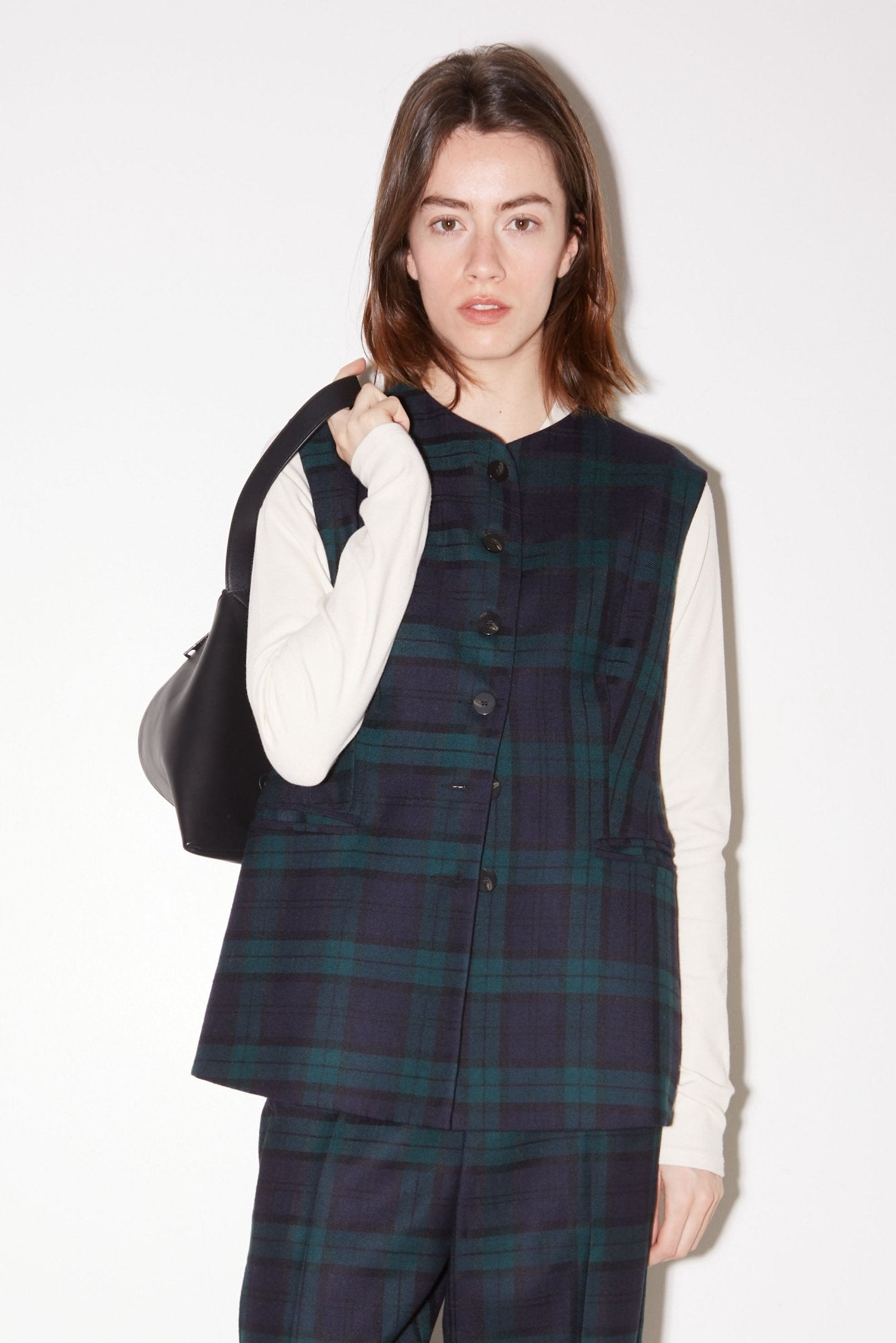 TOP SANS MANCHES STELLA EN LAINE TARTAN - ROSEANNA